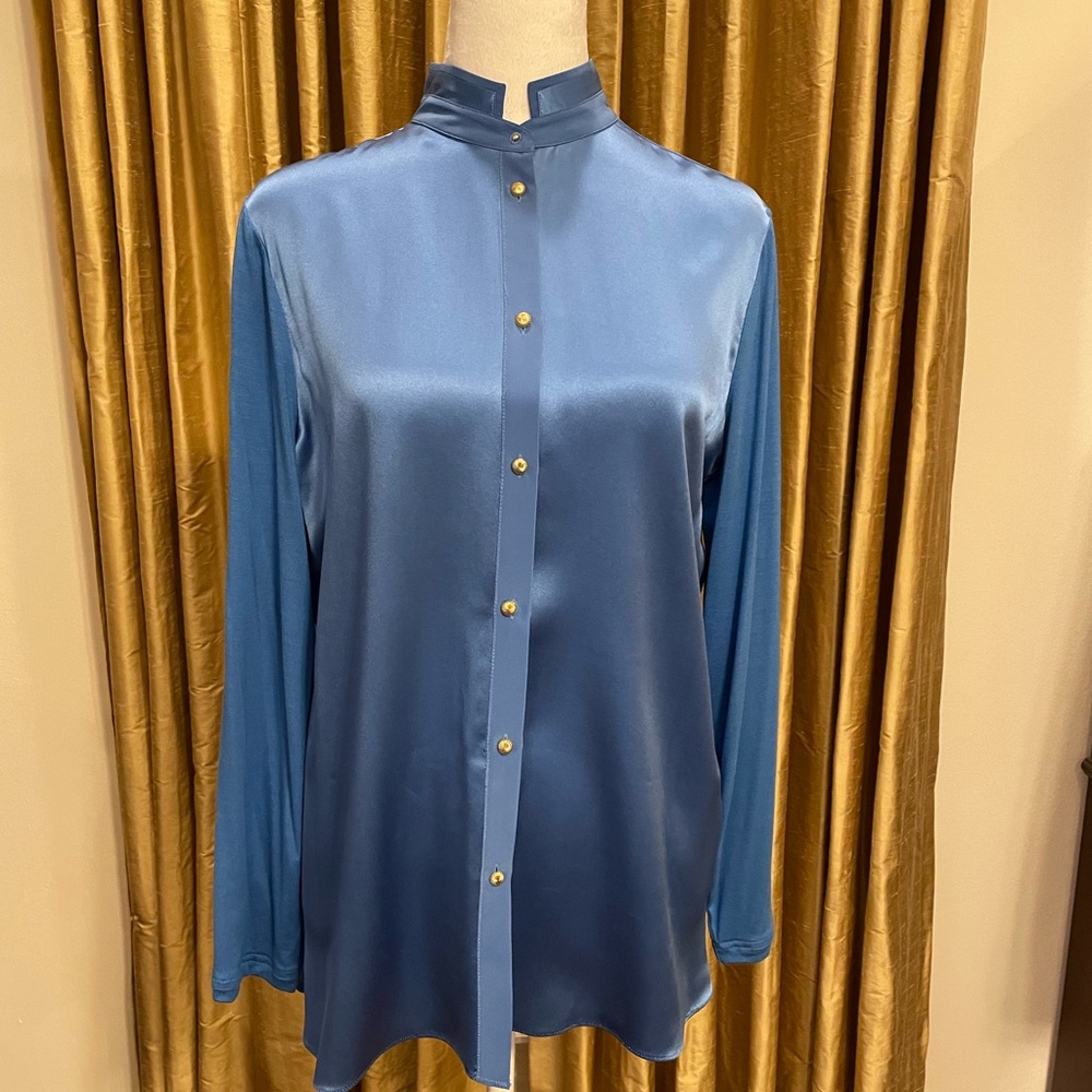 Per Se Blue Silk Blouse